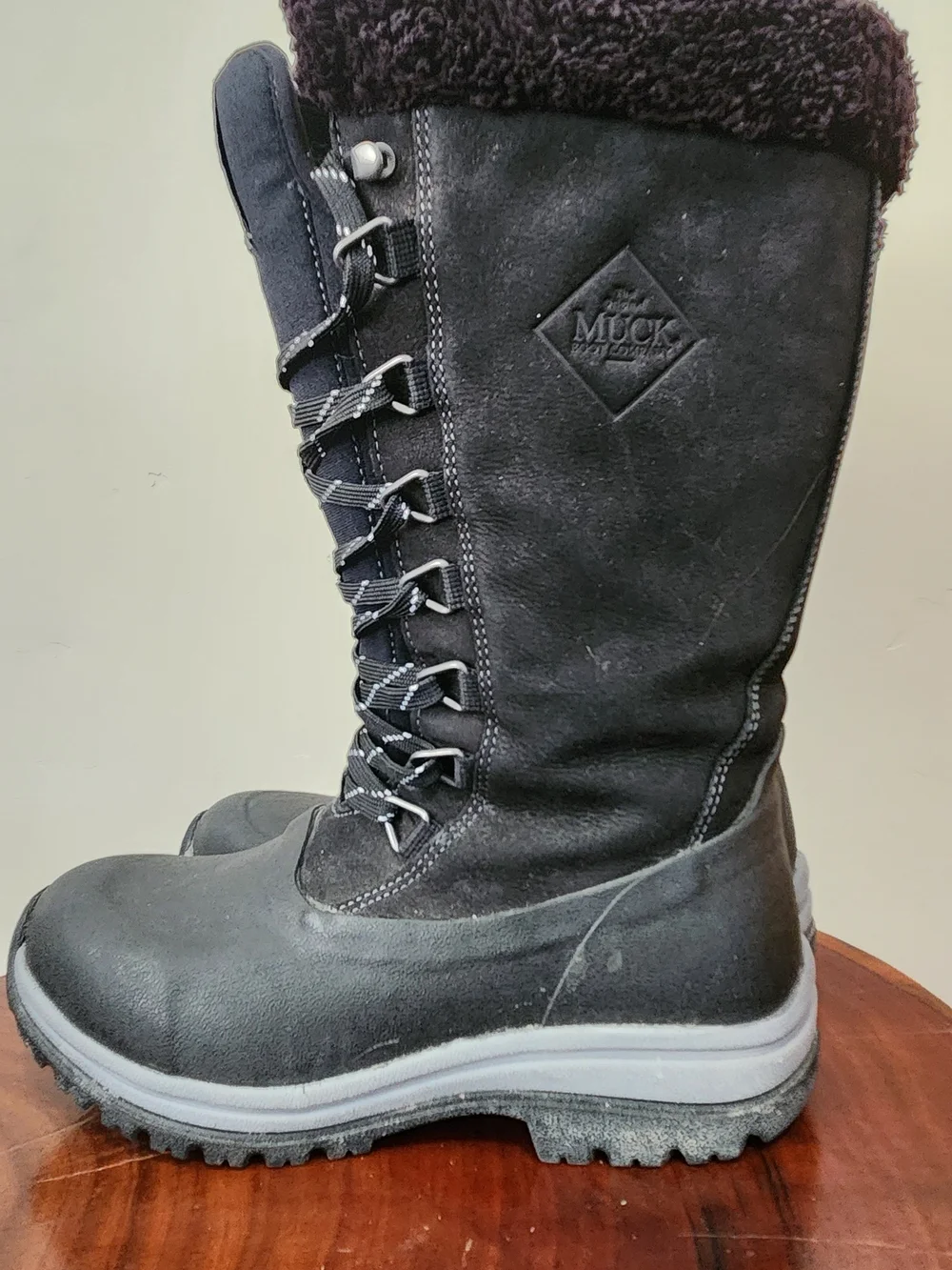Muck Boot Co. Women's Size 6 Arctic Après Lace Tall Winter Boots Black Faux Fur